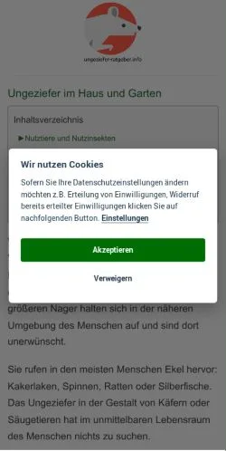 Anteprima del sito Ungeziefer Ratgeber, media di Germania per articoli sponsorizzati