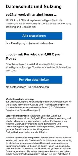 スポンサード記事向けのオーストリアメディア、Oe24のサイトプレビュー