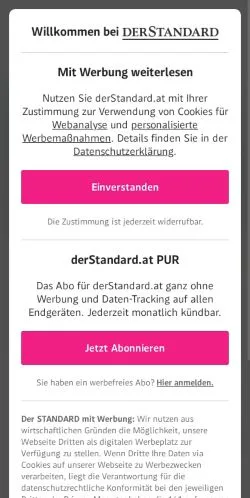 Aperçu du site Der Standard, média de Autriche pour articles sponsorisés