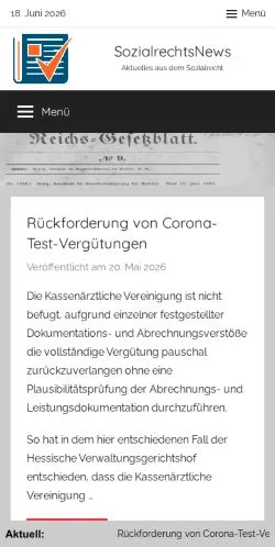Anteprima del sito SozialrechtsNews, media di Germania per articoli sponsorizzati