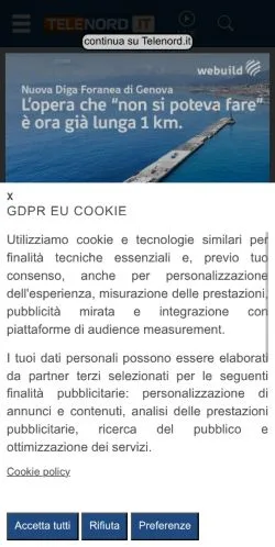 Anteprima del sito Telenord, media di Italia per articoli sponsorizzati