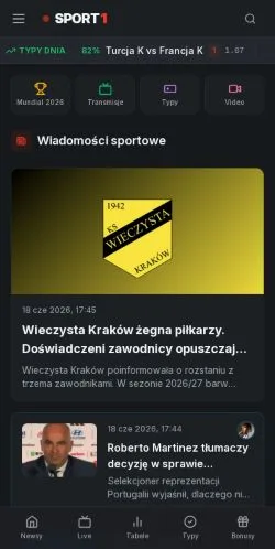 Anteprima del sito Sport1, media di Polonia per articoli sponsorizzati