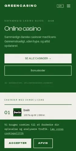 Anteprima del sito GreenCasino, media di Danimarca per articoli sponsorizzati