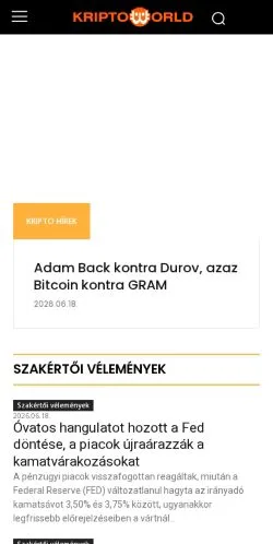 Podgląd witryny Kriptoworld, medium z kraju Węgry do artykułów sponsorowanych