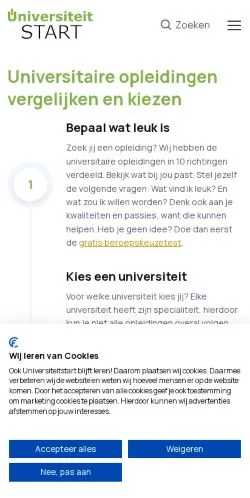Podgląd witryny Universiteit Start, medium z kraju Holandia do artykułów sponsorowanych