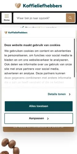 Anteprima del sito Koffieliefhebbers, media di Paesi Bassi per articoli sponsorizzati