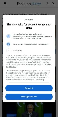Anteprima del sito Pakistan Today, media di Stati Uniti per articoli sponsorizzati