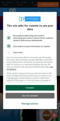 Anteprima del sito Privátbankár.hu, media di Ungheria per articoli sponsorizzati