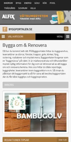 Anteprima del sito Byggportalen, media di Svezia per articoli sponsorizzati