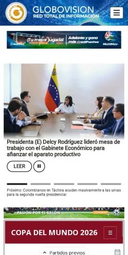 Preview of the Globovisión website, a media outlet in Spain for sponsored articles