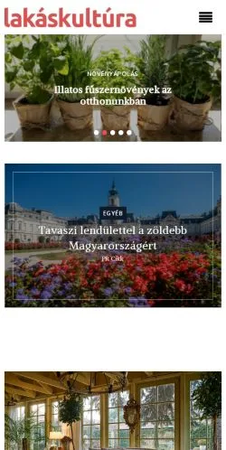 Podgląd witryny Lakáskultúra, medium z kraju Węgry do artykułów sponsorowanych