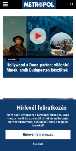 Podgląd witryny Metropol, medium z kraju Węgry do artykułów sponsorowanych