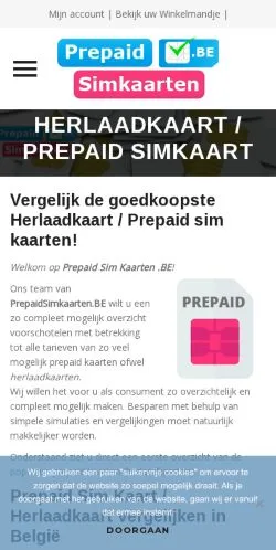 Podgląd witryny PrepaidSimkaarten, medium z kraju Belgia do artykułów sponsorowanych