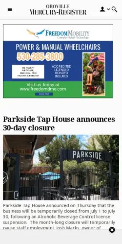 Anteprima del sito Oroville Mercury-Register, media di Stati Uniti per articoli sponsorizzati