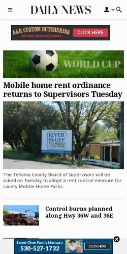 スポンサード記事向けのアメリカ合衆国メディア、Red Bluff Daily Newsのサイトプレビュー
