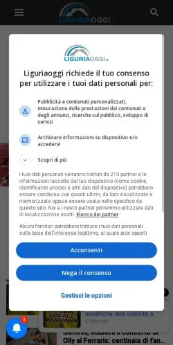 Anteprima del sito Liguria Oggi, media di Italia per articoli sponsorizzati