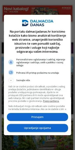 Anteprima del sito Dalmacija Danas, media di Croazia per articoli sponsorizzati