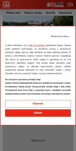 Pré-visualização do site Nový Čas, meio de Eslováquia para artigos patrocinados