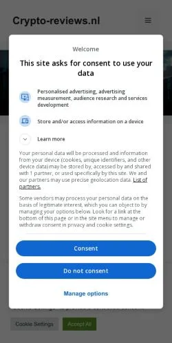 Anteprima del sito Crypto Reviews, media di Paesi Bassi per articoli sponsorizzati