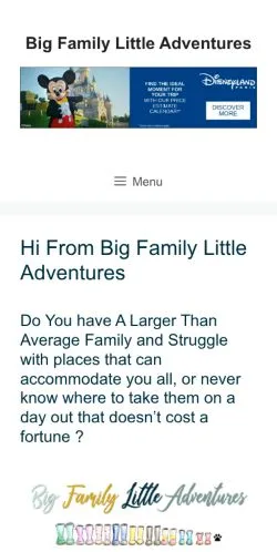 Pré-visualização do site Big Family Little Adventures, meio de Reino Unido para artigos patrocinados