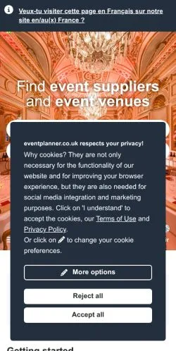 Anteprima del sito Event Planner, media di Regno Unito per articoli sponsorizzati