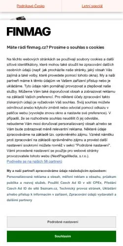 Podgląd witryny Finmag, medium z kraju Czechy do artykułów sponsorowanych