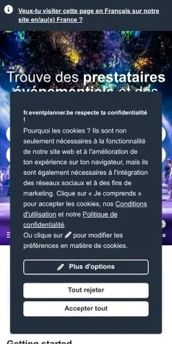 Anteprima del sito Eventplanner, media di Belgio per articoli sponsorizzati