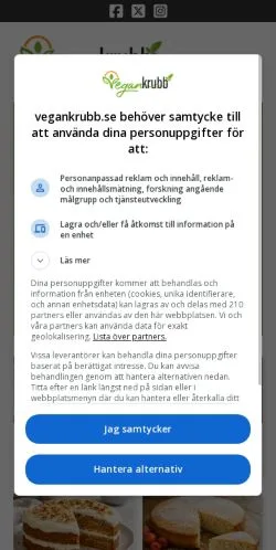 Anteprima del sito Vegankrubb, media di Svezia per articoli sponsorizzati