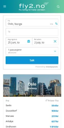 Forhåndsvisning av nettstedet Fly2, medium fra Norge for sponsede artikler