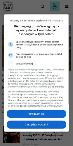 スポンサード記事向けのポーランドメディア、Portal Historyczny Histmagのサイトプレビュー