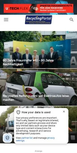 Podgląd witryny Recyclingportal, medium z kraju Stany Zjednoczone do artykułów sponsorowanych