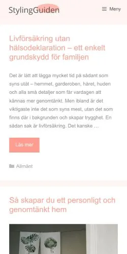 Anteprima del sito StylingGuiden, media di Svezia per articoli sponsorizzati