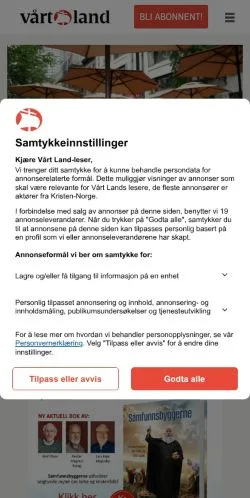Sponsorlu makaleler için Norveç medyası Vårt Land sitesinin önizlemesi