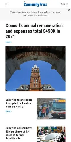 Preview of the Community Press website, a media outlet in Canada for sponsored articles