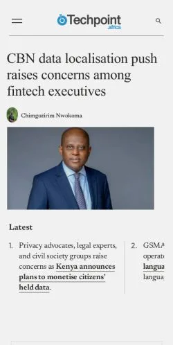 스폰서 기사용 미국 매체 Techpoint Africa 사이트 미리보기