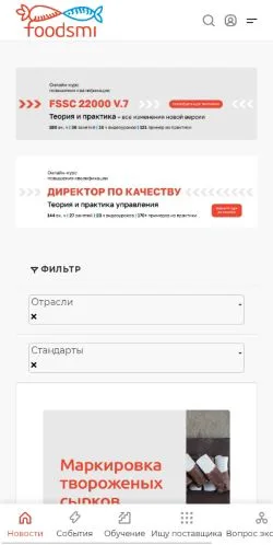 Pré-visualização do site Foodsmi, meio de Rússia para artigos patrocinados