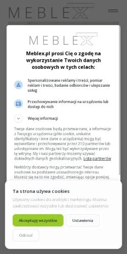 Vista previa del sitio Meblex, medio de Polonia para artículos patrocinados