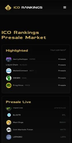 Anteprima del sito ICO Rankings, media di Stati Uniti per articoli sponsorizzati
