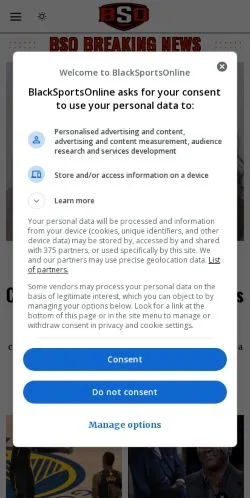 スポンサード記事向けのアメリカ合衆国メディア、BlackSportsOnlineのサイトプレビュー