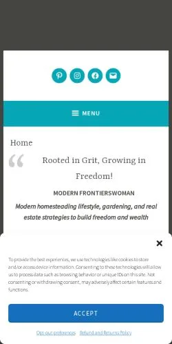 Podgląd witryny Modern Frontierswoman, medium z kraju Stany Zjednoczone do artykułów sponsorowanych