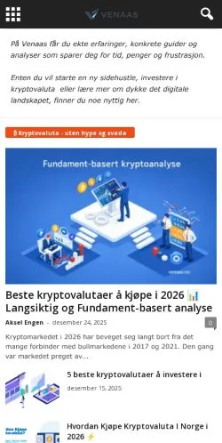 Podgląd witryny Venaas, medium z kraju Norwegia do artykułów sponsorowanych