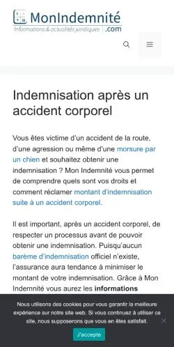 Preview of the MonIndemnite website, a media outlet in France for sponsored articles