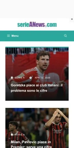 Anteprima del sito SerieANews, media di Italia per articoli sponsorizzati
