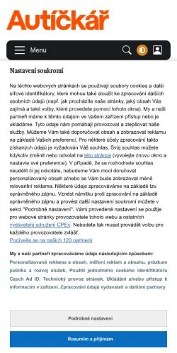 Anteprima del sito Autíčkář Auto Magazín, media di Cechia per articoli sponsorizzati