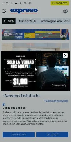 Förhandsvisning av webbplatsen Expreso, medium i Spanien för sponsrade artiklar