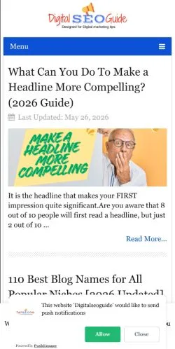 Voorbeeld van de site Digital SEO Guide, medium uit Verenigde Staten voor gesponsorde artikelen