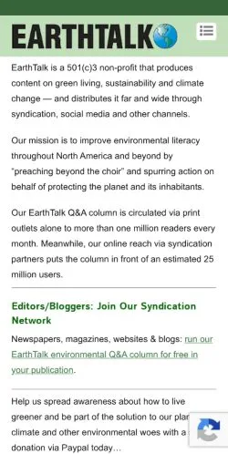 스폰서 기사용 미국 매체 EarthTalk 사이트 미리보기