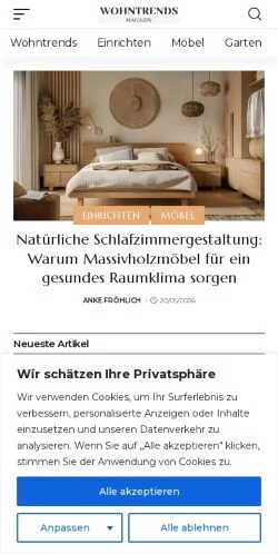 Vista previa del sitio Wohntrends Magazin, medio de Alemania para artículos patrocinados