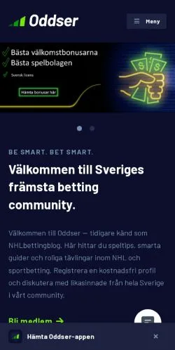 Forhåndsvisning av nettstedet Oddser Betting Tips, medium fra Sverige for sponsede artikler