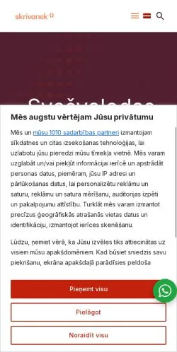 Pré-visualização do site Skrivanek, meio de Letônia para artigos patrocinados